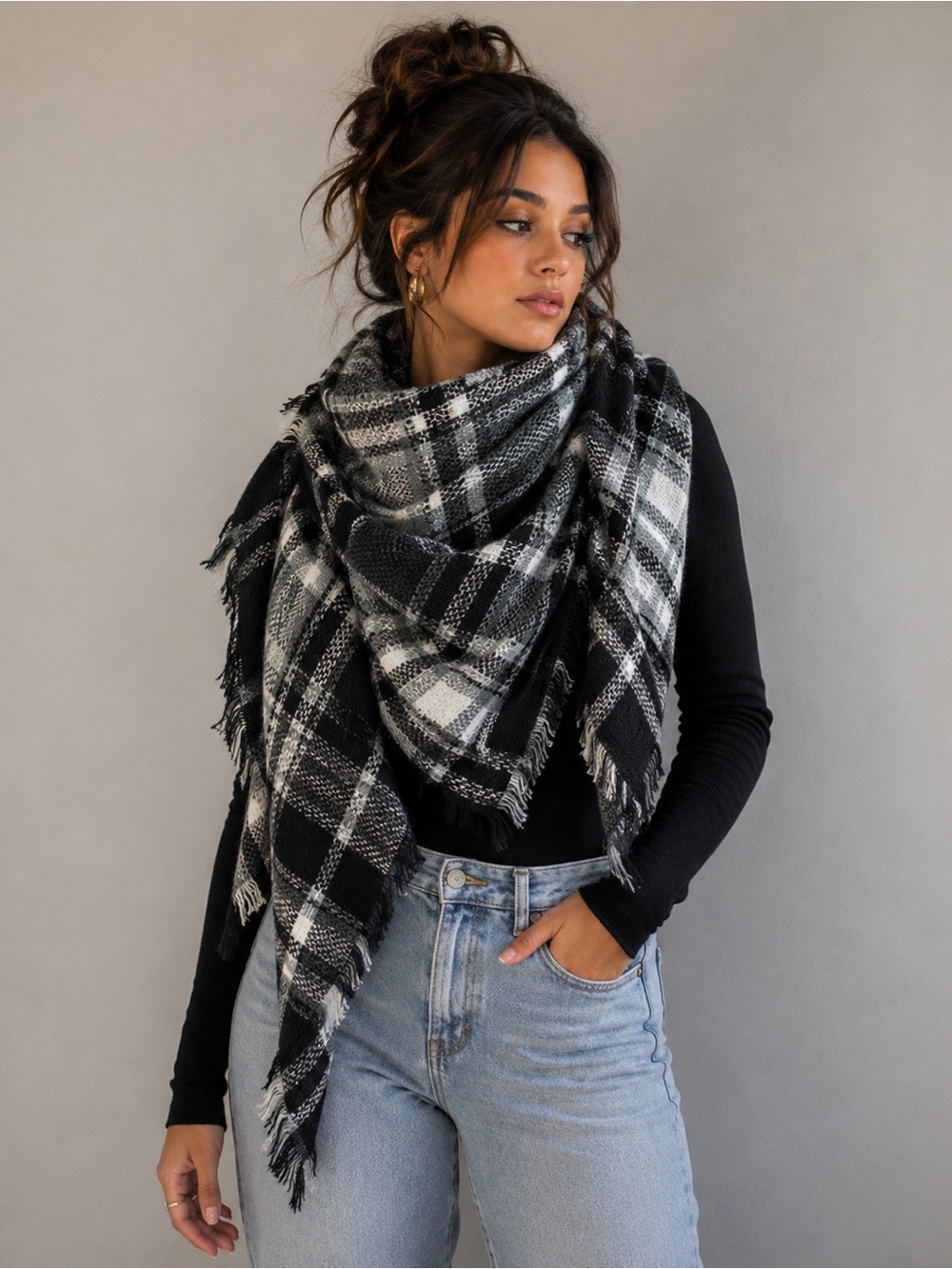 Plaid blanket scarf